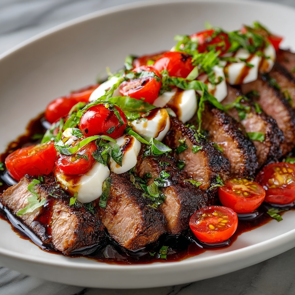Grilled Flank Steak with Burrata and Pesto Recipe - Recipe Image