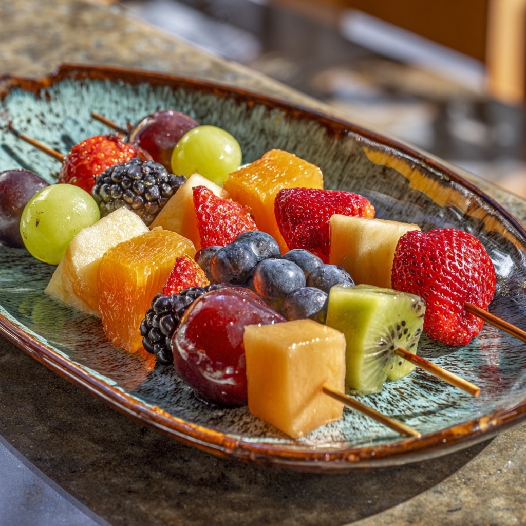 Red, White & Blue Fruit Brownie Skewers Recipe - Recipe Image