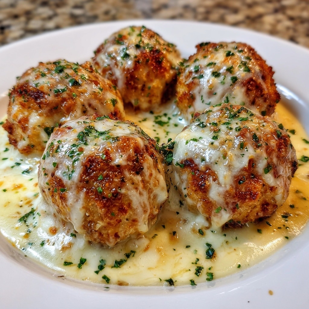 Baked Chicken Ricotta Meatballs with Spinach Alfredo Sauce Recipe - Recipe Image