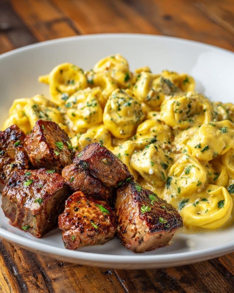 Steak Bites with Shell Pasta in Garlic Butter Alfredo Sauce Recipe