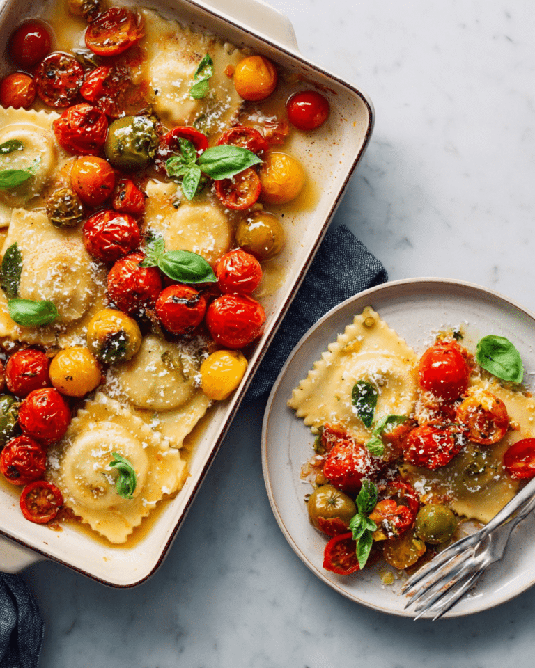 Sheet-Pan Ravioli With Burst Tomatoes Recipe