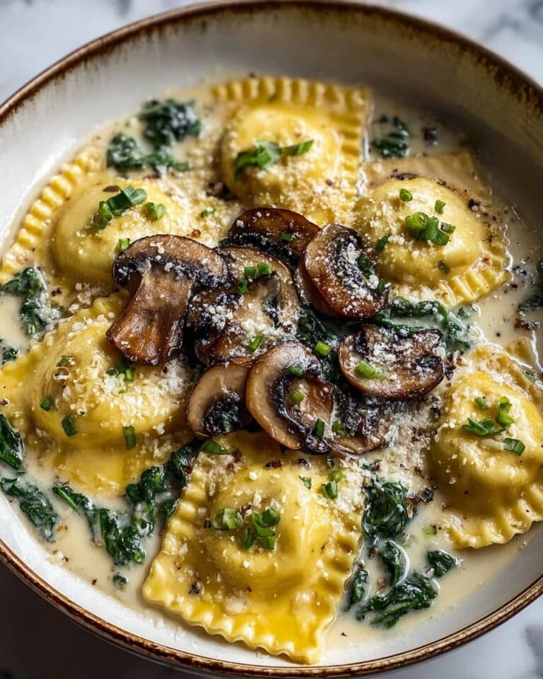 Spinach Mushroom Alfredo Ravioli Recipe