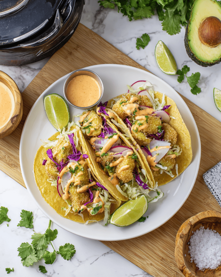 Air Fryer Avocado Tacos with Crispy Fried Avocado Wedges and Fresh Slaw Recipe
