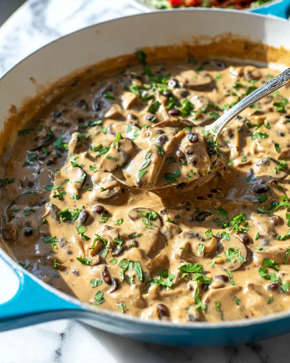 Creamy Mushroom Stroganoff with Black Beans and Greek Yogurt Recipe - Recipe Image