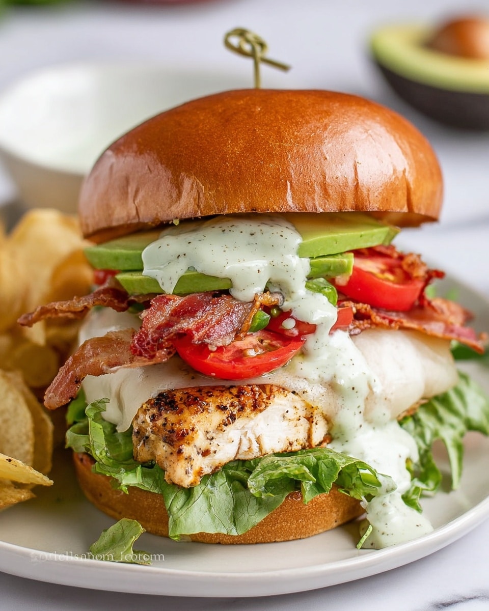 Baja Chicken Sandwich with Pepper Jack, Bacon, and Creamy Cilantro Sauce Recipe - Recipe Image