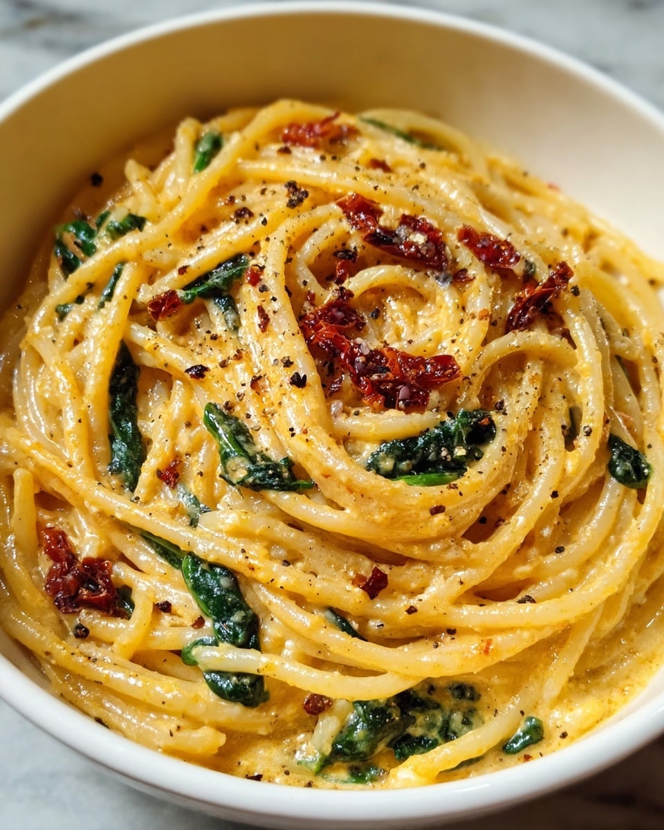 Spaghetti & Spinach in Sun-Dried Tomato Cream Sauce Recipe - Recipe Image