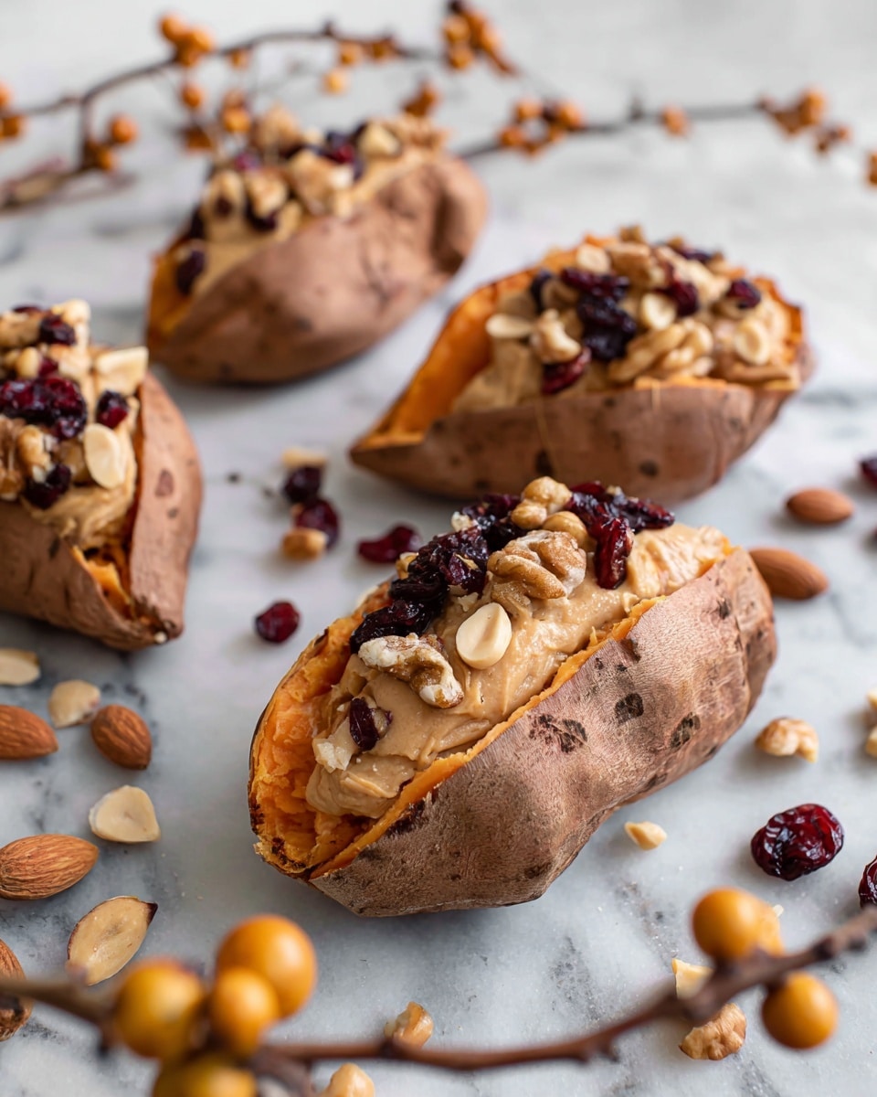 Fall Stuffed Sweet Potatoes with Nut Butter, Cranberries, and Toasted Nuts Recipe - Recipe Image