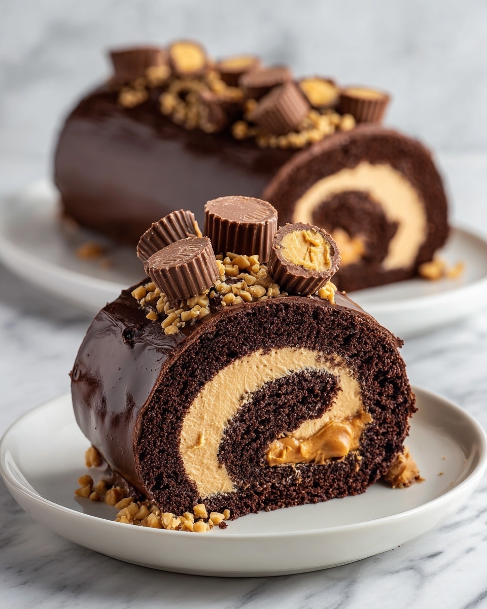 Peanut Butter Cup Chocolate Roll Cake Recipe - Recipe Image