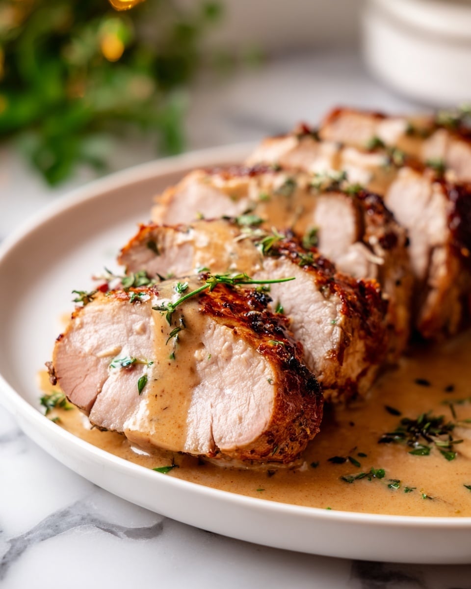 Savory Oven-Baked Pork Tenderloin with Dijon Cream Sauce Recipe - Recipe Image