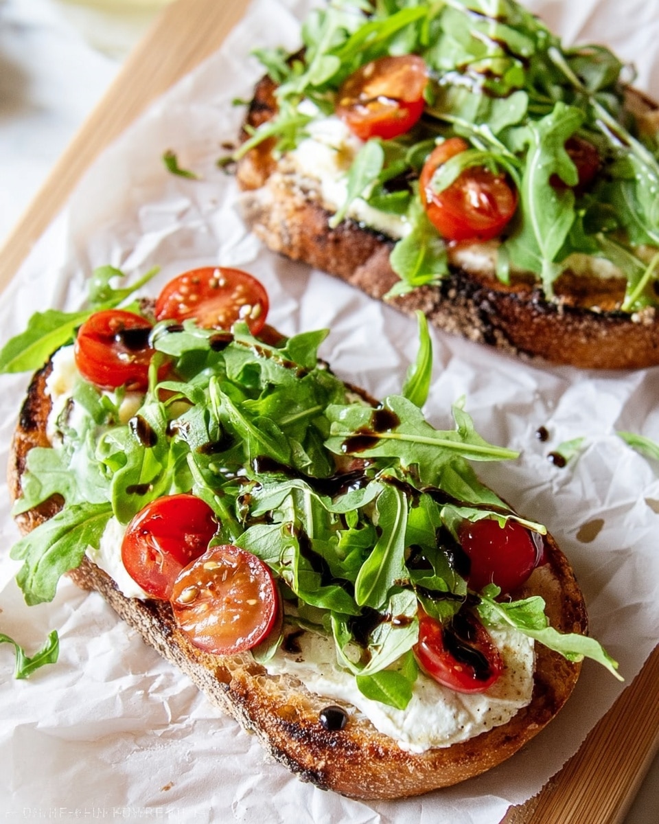 Boursin Egg Toast with Arugula, Cherry Tomatoes, and Balsamic Glaze Recipe - Recipe Image